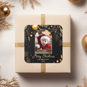 Christmas One Foto Gold Elegante Quadratischer Aufkleber