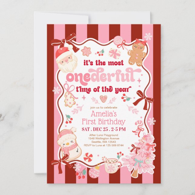 Christmas ONEderful Time First Birthday Invitation Einladung (Vorderseite)