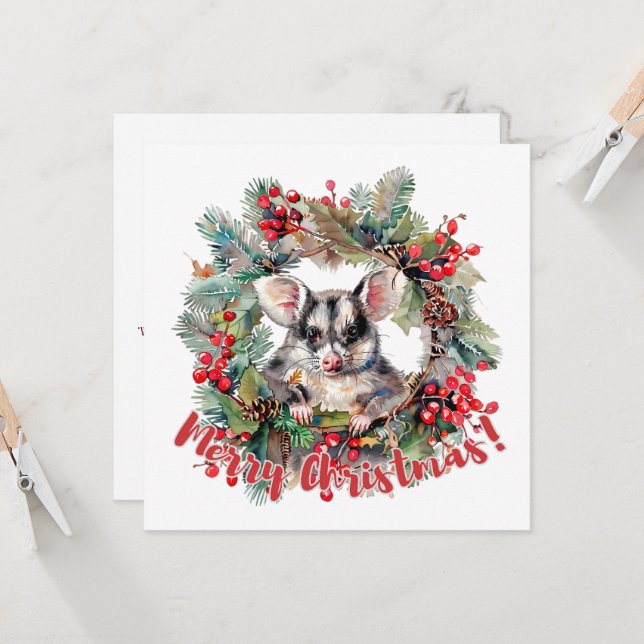 Christmas Opossum Berries Holly Verlasse Einladung (Vorderseite/Rückseite Beispiel)