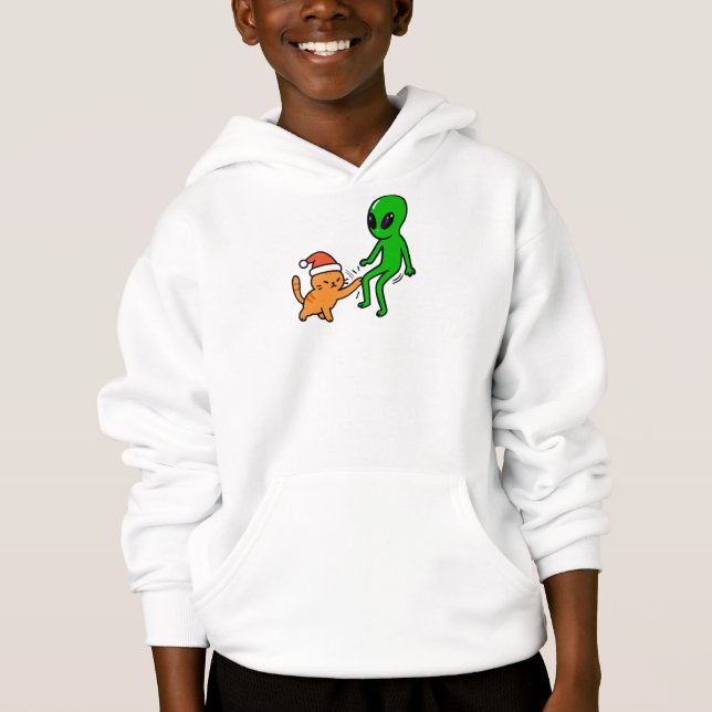 Christmas Orange Cat and Alien Hoodie (Vorderseite)