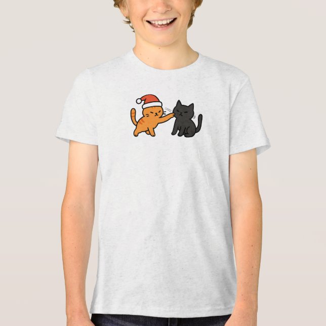 Christmas Orange Cat with Black Cat Tri-Blend Shirt (Vorderseite)