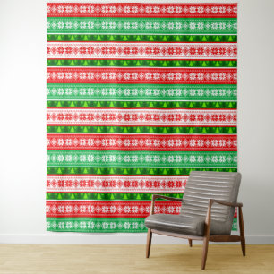 CHRISTMAS ORNAMENS DESIGN RED WHITE GREEN WANDTEPPICH