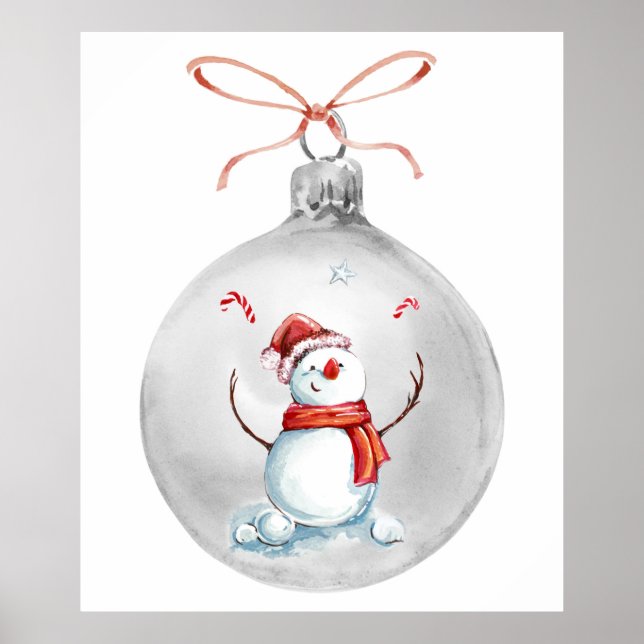 Christmas ornament snow man watercolor poster (Vorne)