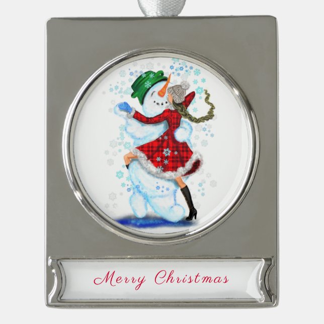 Christmas Ornament Snowman and Girl Dance (Vorderseite)