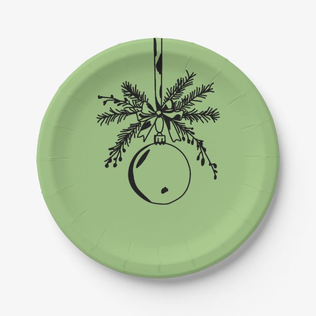 Christmas ornament with bow and pine branch pappteller (Vorderseite)