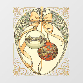 Christmas Ornaments Beige and Red Art Nouveau Fensteraufkleber