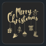 Christmas Ornaments Decoration Merry Christmas Quadratischer Aufkleber<br><div class="desc">Great Christmas design with beautiful Christmas ornaments and the lettering "Merry Christmas" Happy Christmas and a Happy New Year. Suitable for Ehets and Children.</div>