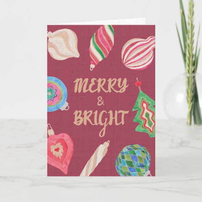 Christmas ornaments merry & bright Christmas card Karte (Vorderseite)