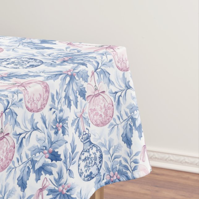 Christmas ornaments soft blue pink toile paper tischdecke (Beispiel)