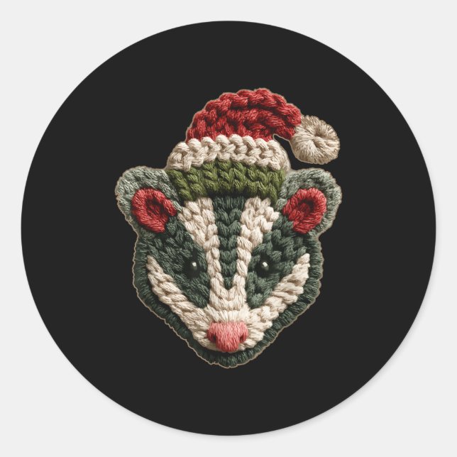 Christmas Ossum Santa Hat Forest Animal Winter Aes Runder Aufkleber (Vorderseite)