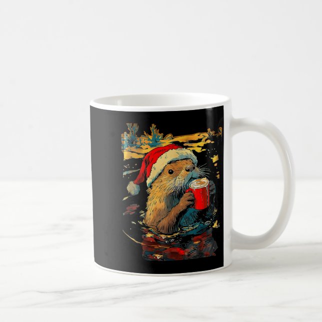 Christmas Otter Drinks Coffee Art Print  Kaffeetasse (Rechts)