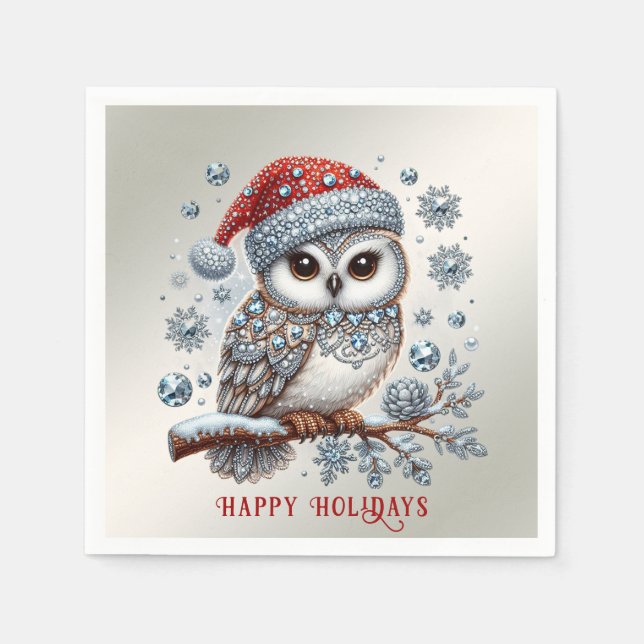 Christmas Owl Holiday Napkin Serviette (Vorderseite)