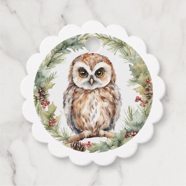 christmas owl illustration owl wall art holiday  geschenkanhänger (Vorderseite)