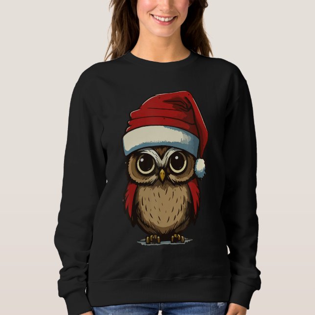 Christmas Owl with Christmas hat Owl Owner Sweatshirt (Vorderseite)