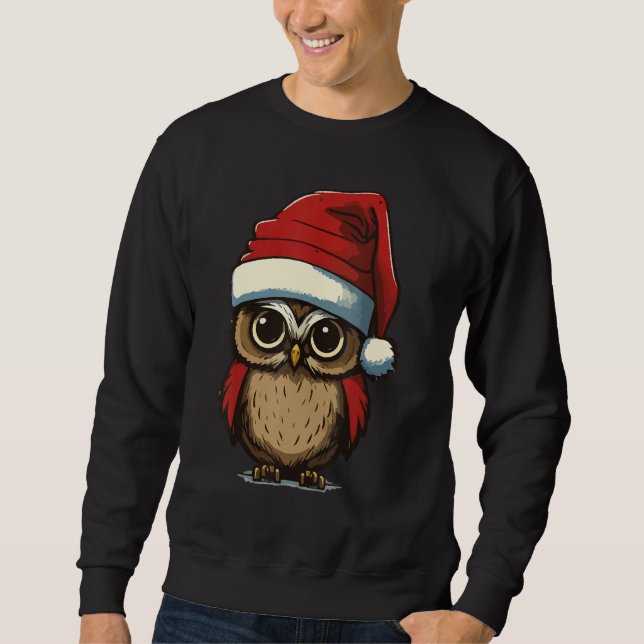 Christmas Owl with Christmas hat Owl Owner Sweatshirt (Vorderseite)