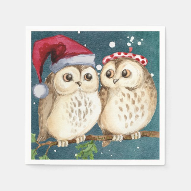Christmas Owls Paper Napkin Serviette (Vorderseite)