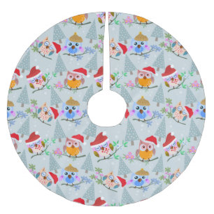 Christmas Owls Pattern Polyester Weihnachtsbaumdecke