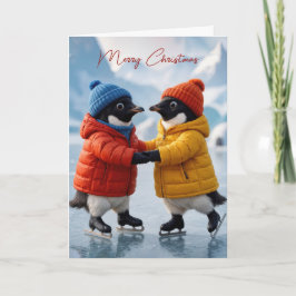Christmas Pair of Penguins Ice Skating  Karte