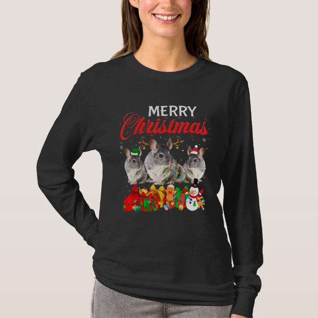 Christmas Pajama Chinchilla Xmas Tree Lights Anima T-Shirt (Vorderseite)