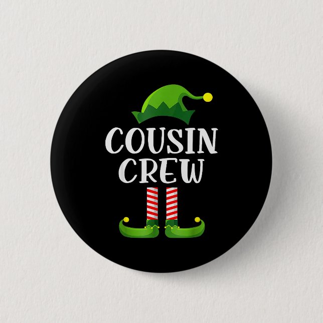Christmas Pajama Cousin Crew Funny Elf Matching Pa Button (Vorderseite)