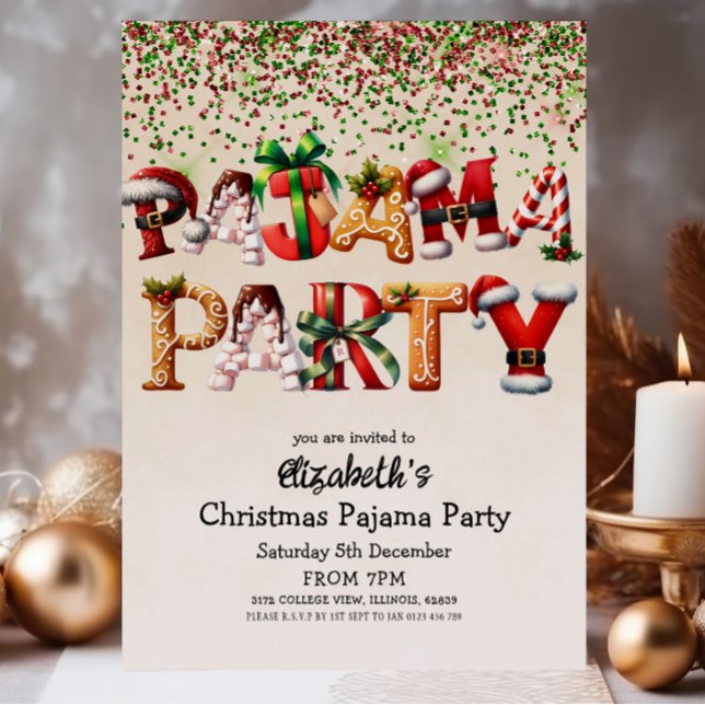 Christmas Pajama Party Candy Cane Weihnachtsmannmü Einladung (Von Creator hochgeladen)
