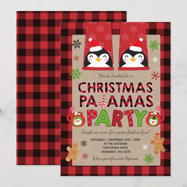 Christmas Pajama Party Einladung Holiday Pajamas (Vorne/Hinten)