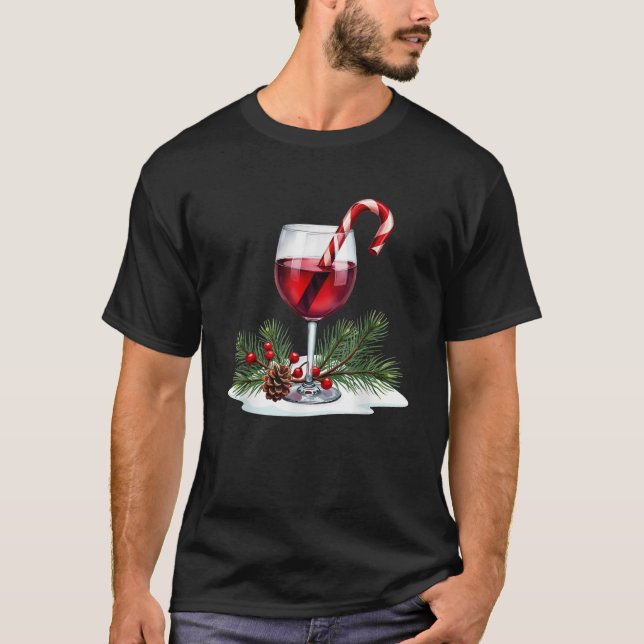 Christmas Pajamas Wine Glass Candy Cane Christmas  T-Shirt (Vorderseite)