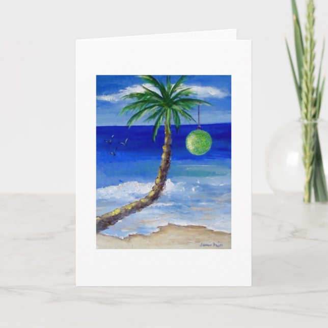 Christmas Palm Green Bulb Feiertagskarte (Vorderseite)