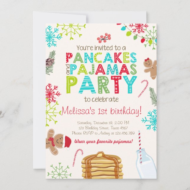 Christmas Pancake et Pyjama invitation anniversair (Devant)