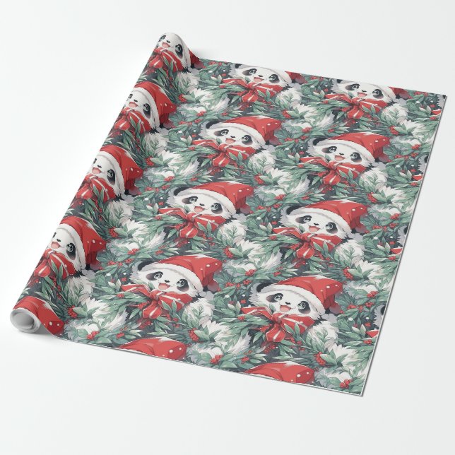 Christmas Panda Design Geschenkpapier (Ungerollt)