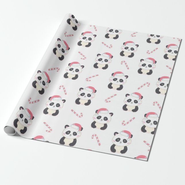 Christmas Panda Pattern Geschenkpapier (Ungerollt)