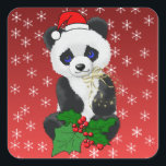 Christmas Panda Quadratischer Aufkleber<br><div class="desc">Kleiner Panda in einer Weihnachtsmannmütze und Blume und Pflanze,  die in einer wunderschönen Weihnachtsgeschenk oder Festmode für Sie,  die Kinder und alle,  die Panda-Bären Liebe.</div>
