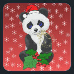 Christmas Panda Quadratischer Aufkleber<br><div class="desc">Kleiner Panda in einer Weihnachtsmannmütze und Blume und Pflanze,  die in einer wunderschönen Weihnachtsgeschenk oder Festmode für Sie,  die Kinder und alle,  die Panda-Bären Liebe.</div>