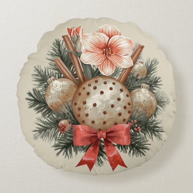 Christmas Panettone Arrangement Rundes Kissen (Vorderseite)