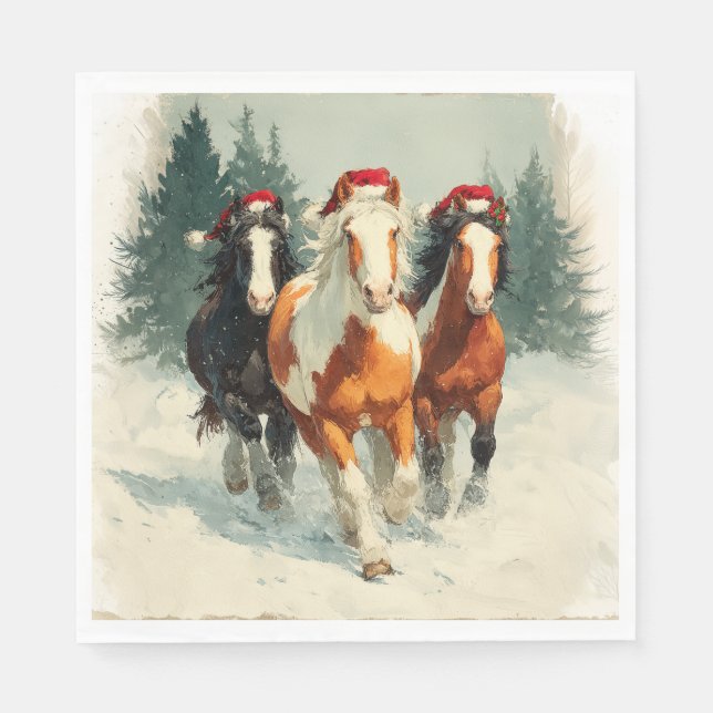 Christmas Paper Napkin/Beautiful Galloping Horses  Serviette (Vorderseite)