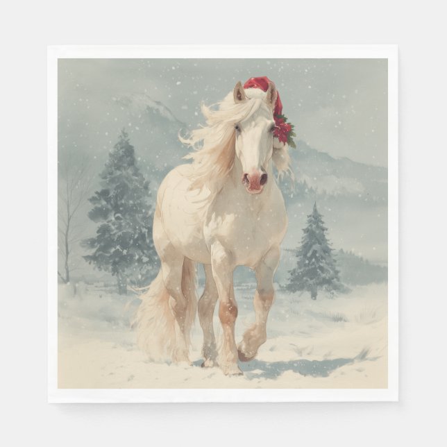 Christmas Paper Napkin / Beautiful white horse Serviette (Vorderseite)