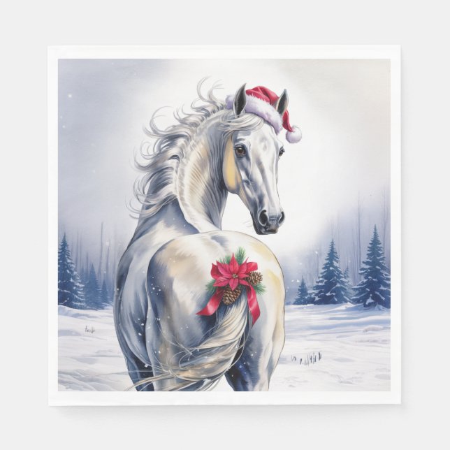 Christmas Paper Napkin / Beautiful white horse Serviette (Vorderseite)