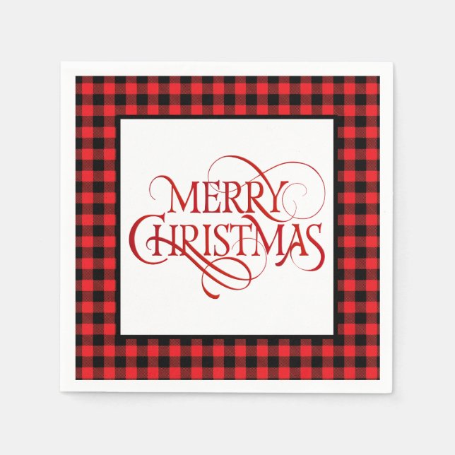 Christmas Paper Napkins Red & Black Buffalo Plaid Serviette (Vorderseite)