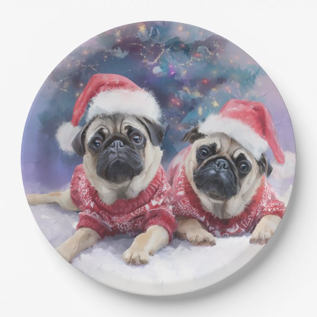 Christmas Paper Plate for pug lovers Pappteller (Vorderseite)