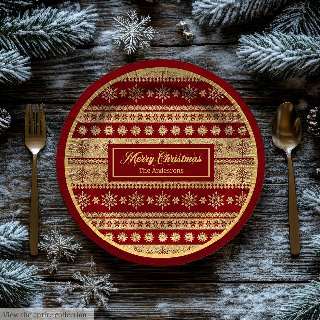 Christmas Paper Plates Elegant Red Gold Holiday Pappteller (Christmas Paper Plates Elegant Red Gold Holiday Accent)