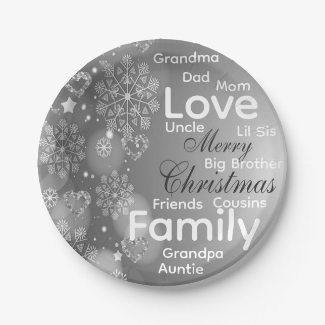 Christmas Paper Plates, Merry Christmas Silver Pappteller (Vorderseite)