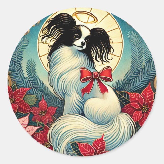 Christmas Papillon Runder Aufkleber (Vorderseite)
