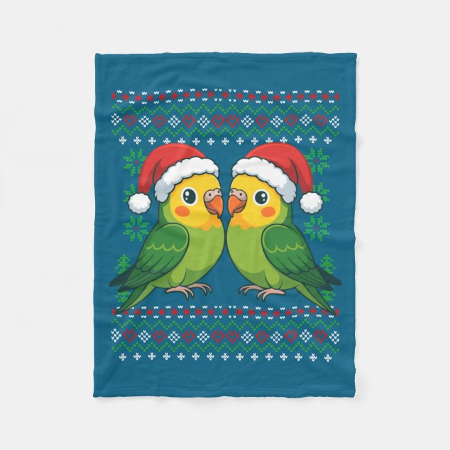 Christmas Parakeet Ugly Xmas Sweater Parakeets Lon Fleecedecke (Vorderseite)
