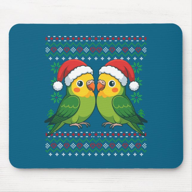 Christmas Parakeet Ugly Xmas Sweater Parakeets Lon Mousepad (Vorne)