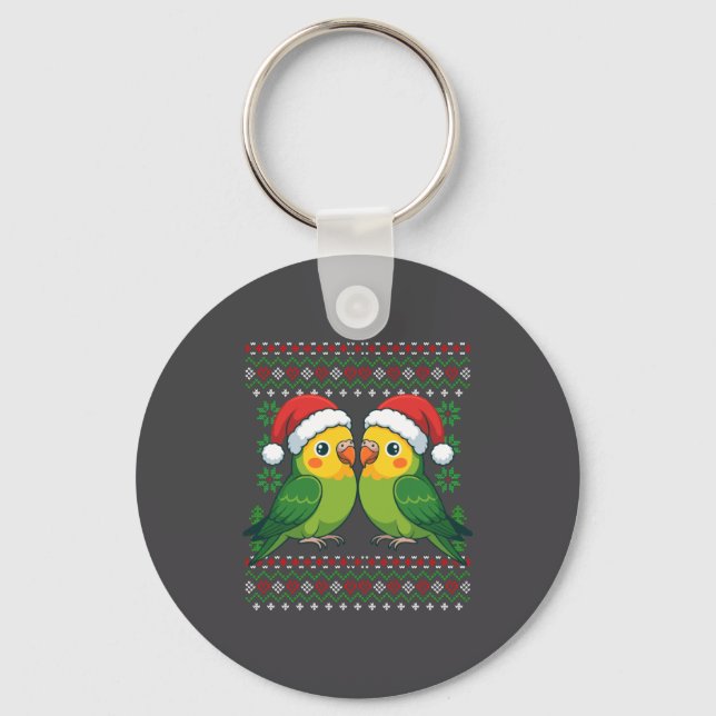 Christmas Parakeet Ugly Xmas Sweater Parakeets Lon Schlüsselanhänger (Vorderseite)