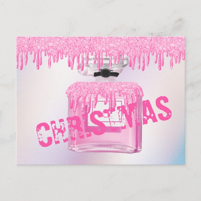 Christmas Parfüm Pink Glitzer Paint Tropfen Trendy Postkarte (Vorderseite)