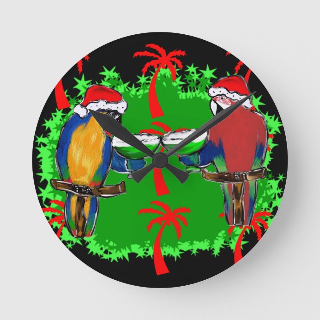 CHRISTMAS PARROTS RUNDE WANDUHR (Vorderseite)