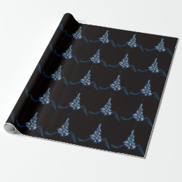 Christmas Party Blue Tree Shiny Black Elegant Geschenkpapier