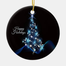 Christmas Party Blue Tree Shiny Black Elegant Keramik Ornament