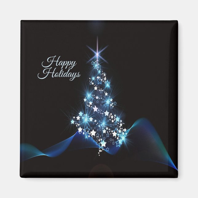 Christmas Party Blue Tree Shiny Black Elegant Magnet (Vorne)